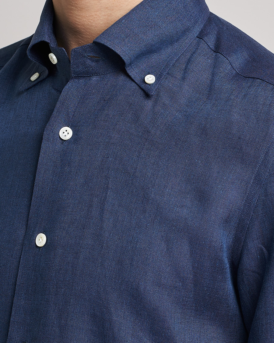 Homme | Chemises | Mazzarelli | Soft Linen Button Down Shirt Navy
