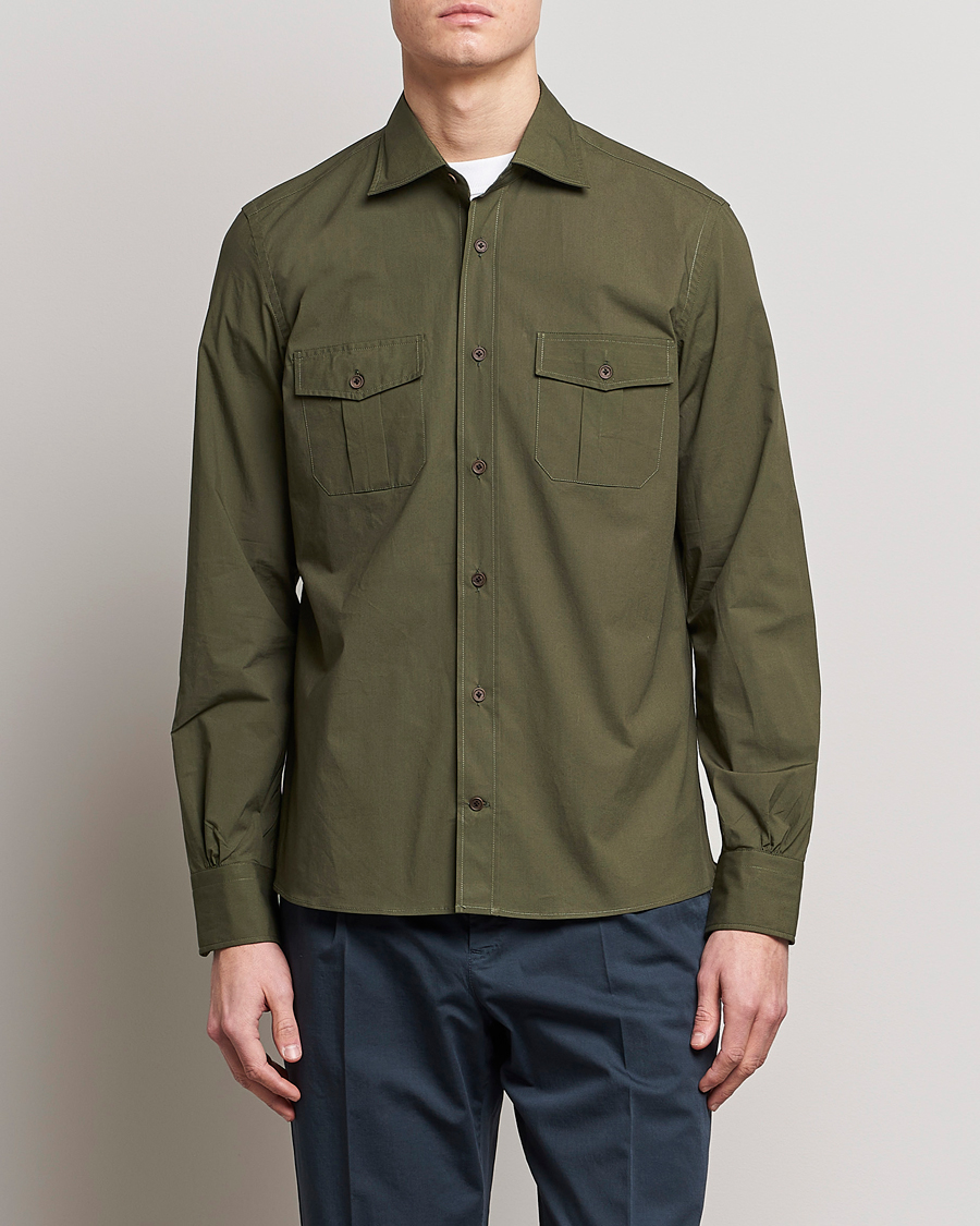 Homme | Chemises | Mazzarelli | Safari Overshirt Olive