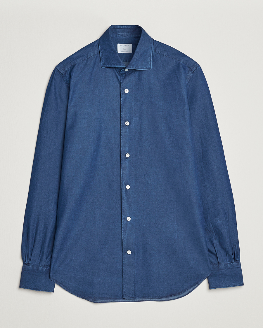 Homme | Chemises | Mazzarelli | Soft Denim Cut Away Shirt Dark Indigo