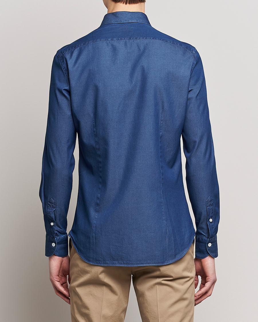 Homme | Chemises | Mazzarelli | Soft Denim Cut Away Shirt Dark Indigo