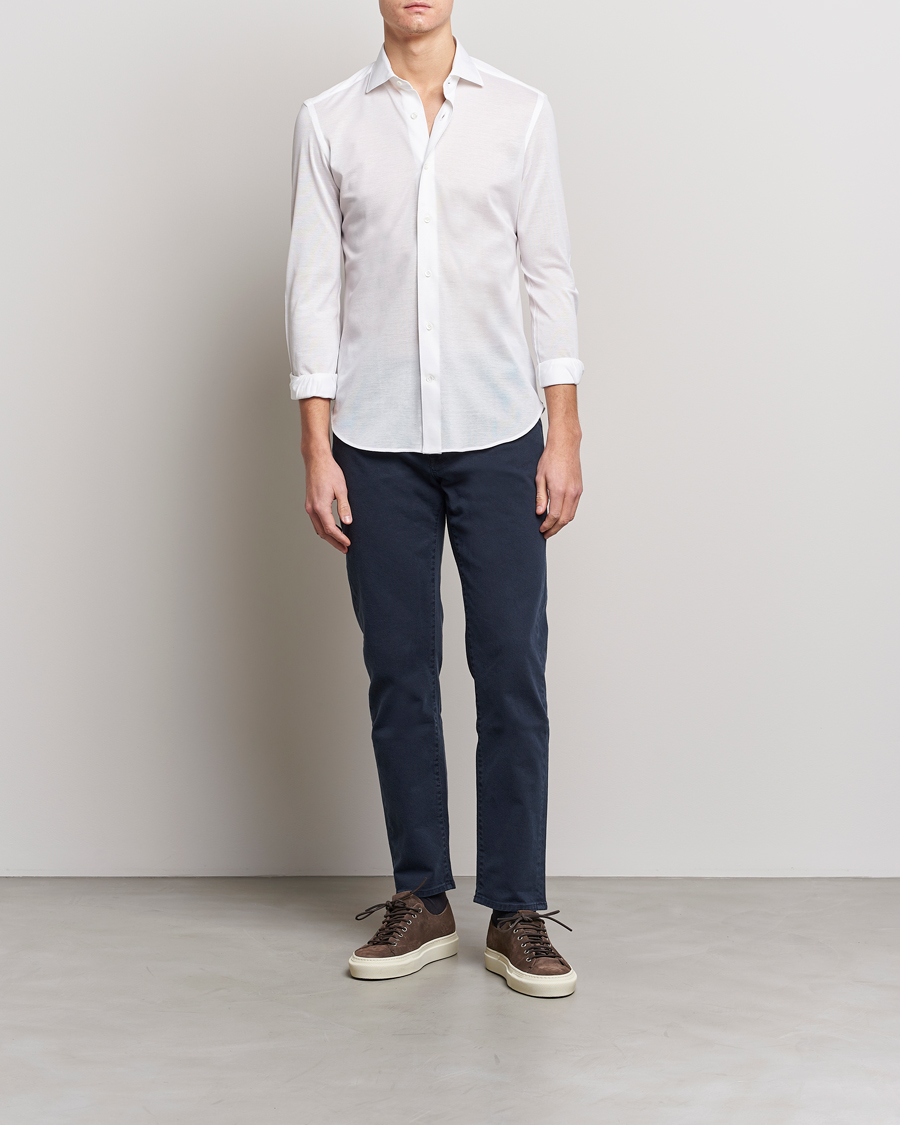 Homme | Chemises | Mazzarelli | Soft Washed Piquet Shirt White