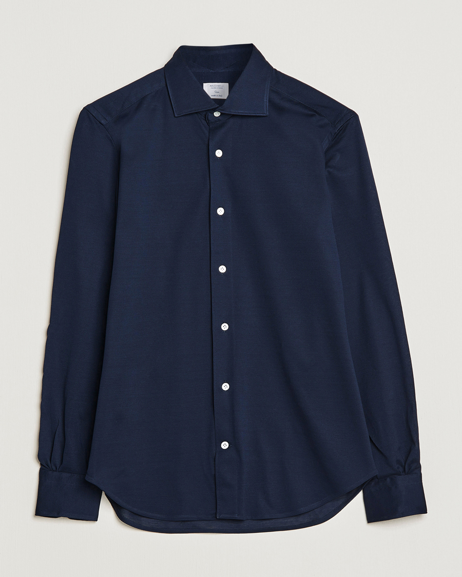Homme | Chemises | Mazzarelli | Soft Washed Piquet Shirt Navy