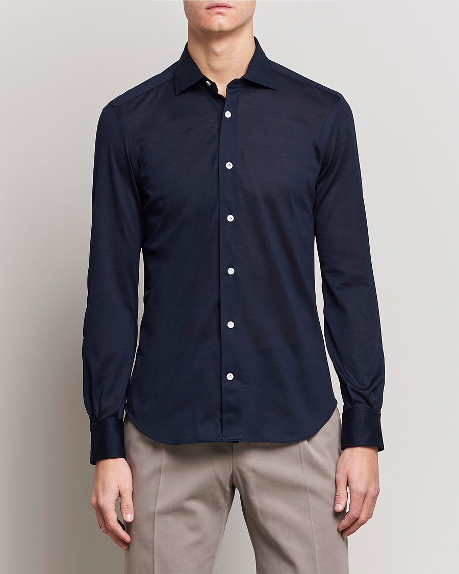 Homme | Chemises | Mazzarelli | Soft Washed Piquet Shirt Navy