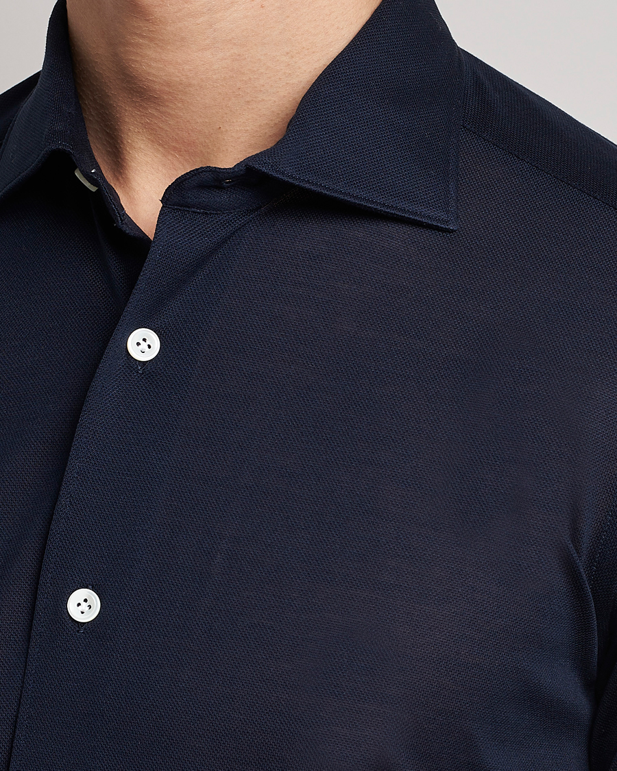 Homme | Chemises | Mazzarelli | Soft Washed Piquet Shirt Navy