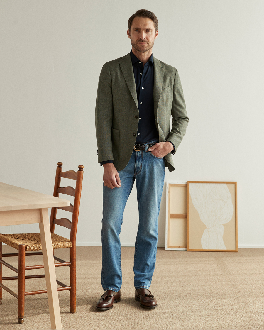 Homme | Chemises | Mazzarelli | Soft Washed Piquet Shirt Navy