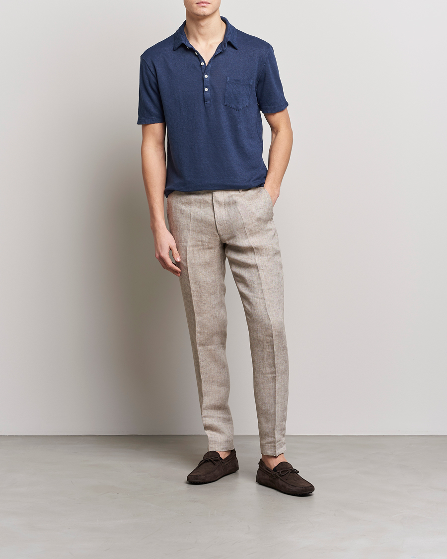 Homme | Polos | Massimo Alba | Wembley Linen Polo Navy