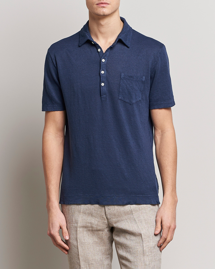 Homme | Polos | Massimo Alba | Wembley Linen Polo Navy
