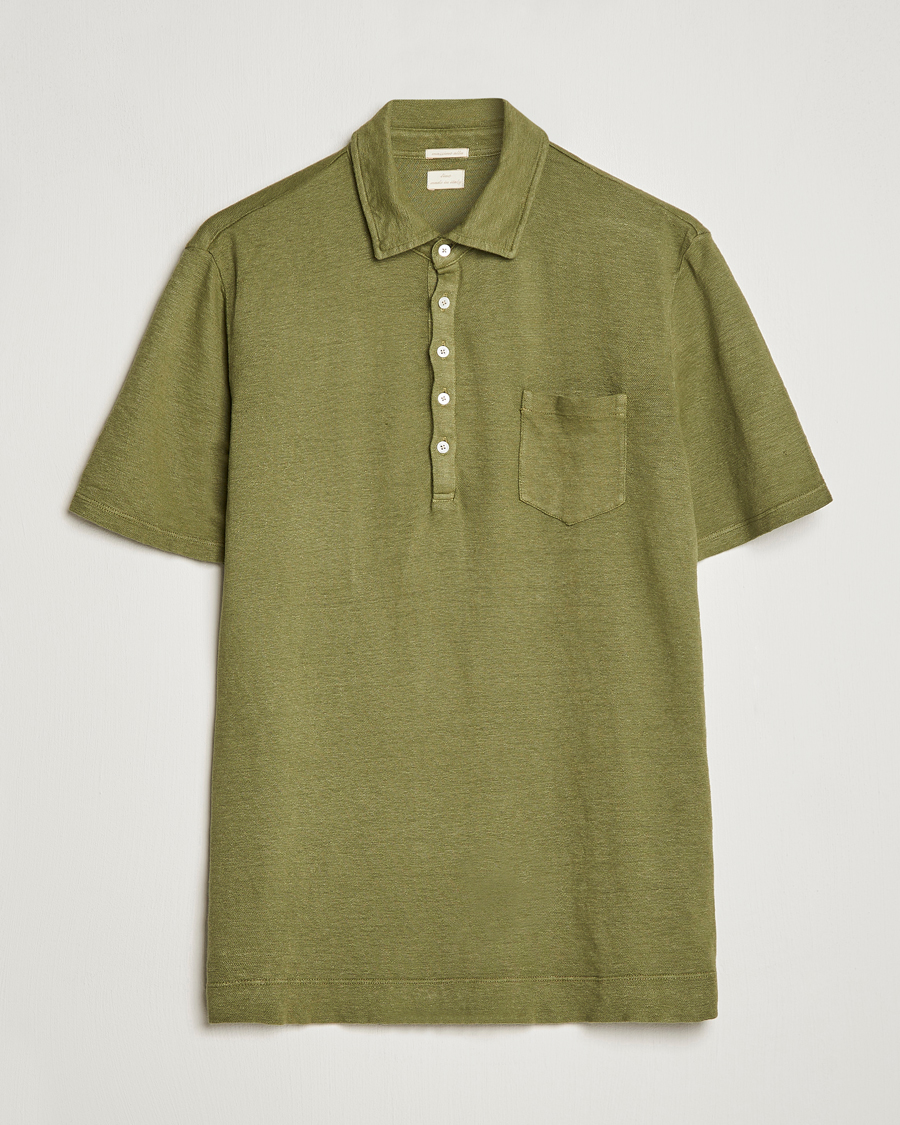 Homme | Polos | Massimo Alba | Wembley Linen Polo Green Desert