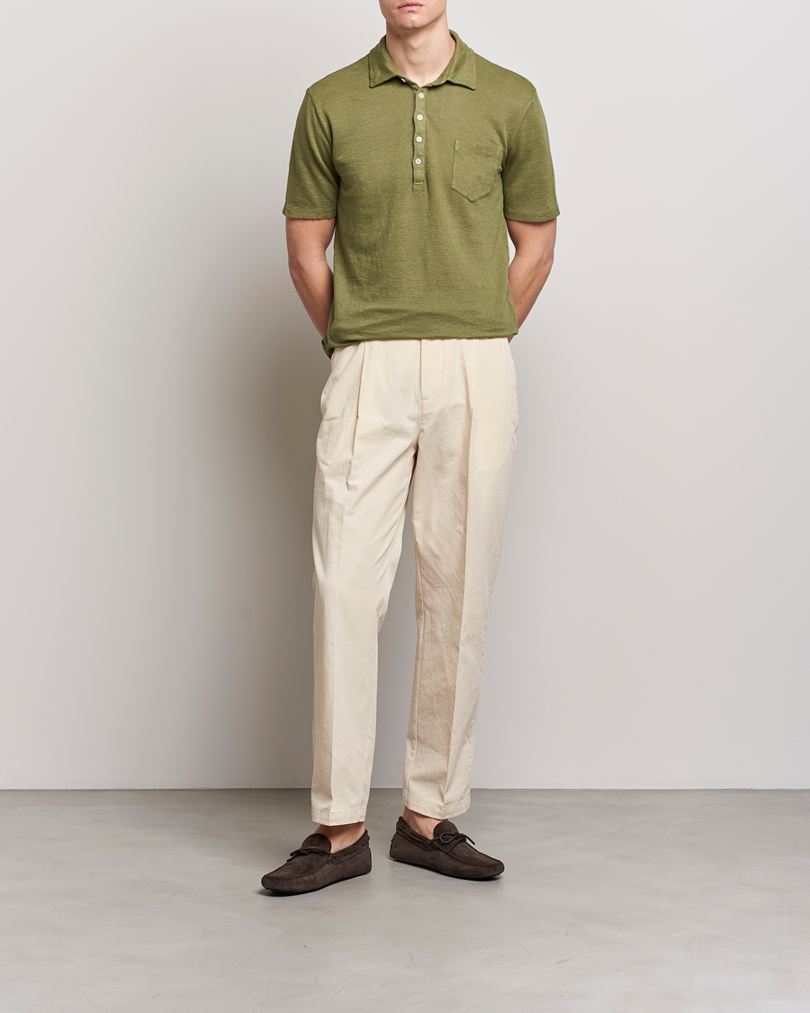 Homme | Polos | Massimo Alba | Wembley Linen Polo Green Desert