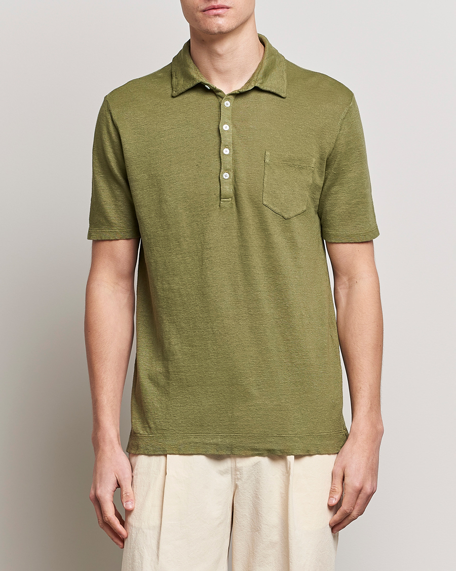 Homme | Polos | Massimo Alba | Wembley Linen Polo Green Desert
