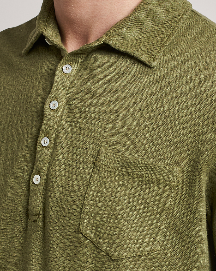 Homme | Polos | Massimo Alba | Wembley Linen Polo Green Desert