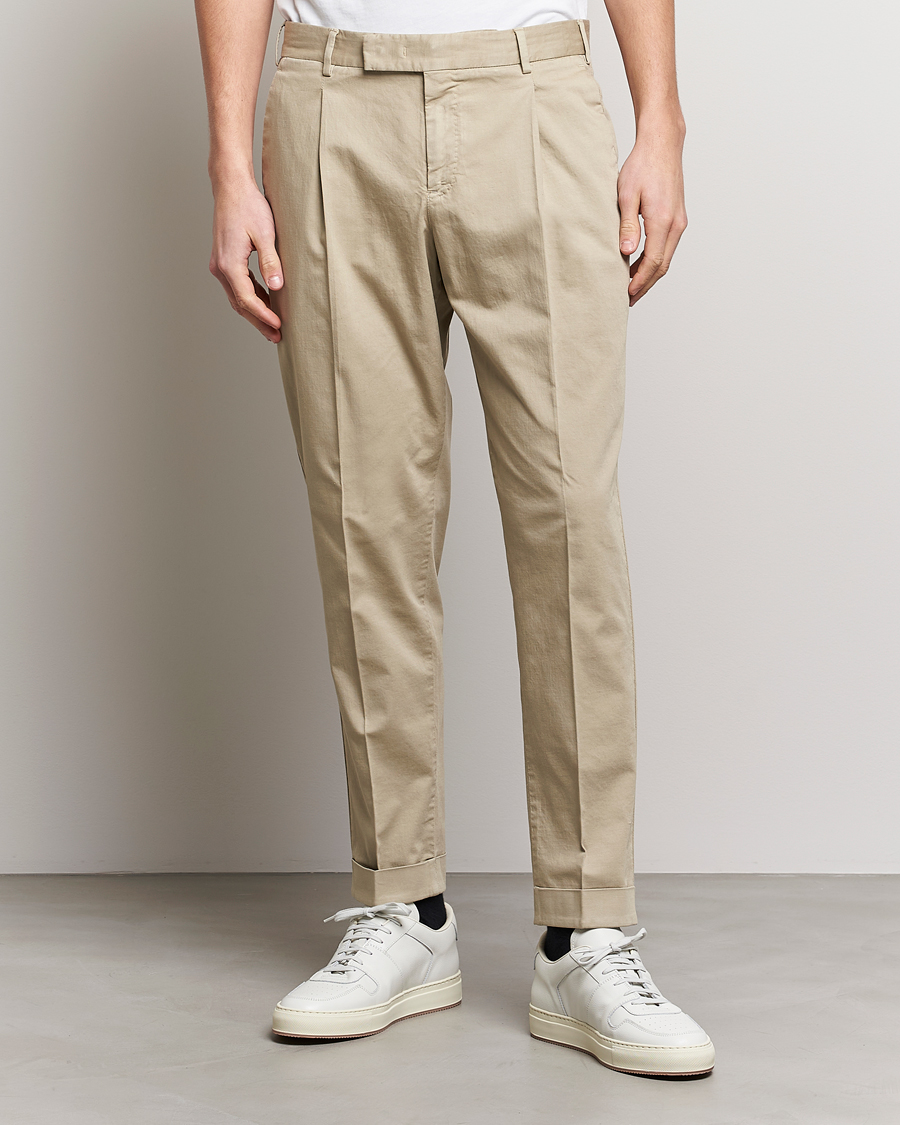 Homme | Pantalons | PT01 | Slim Fit Pleated Linen Blend Trousers Beige