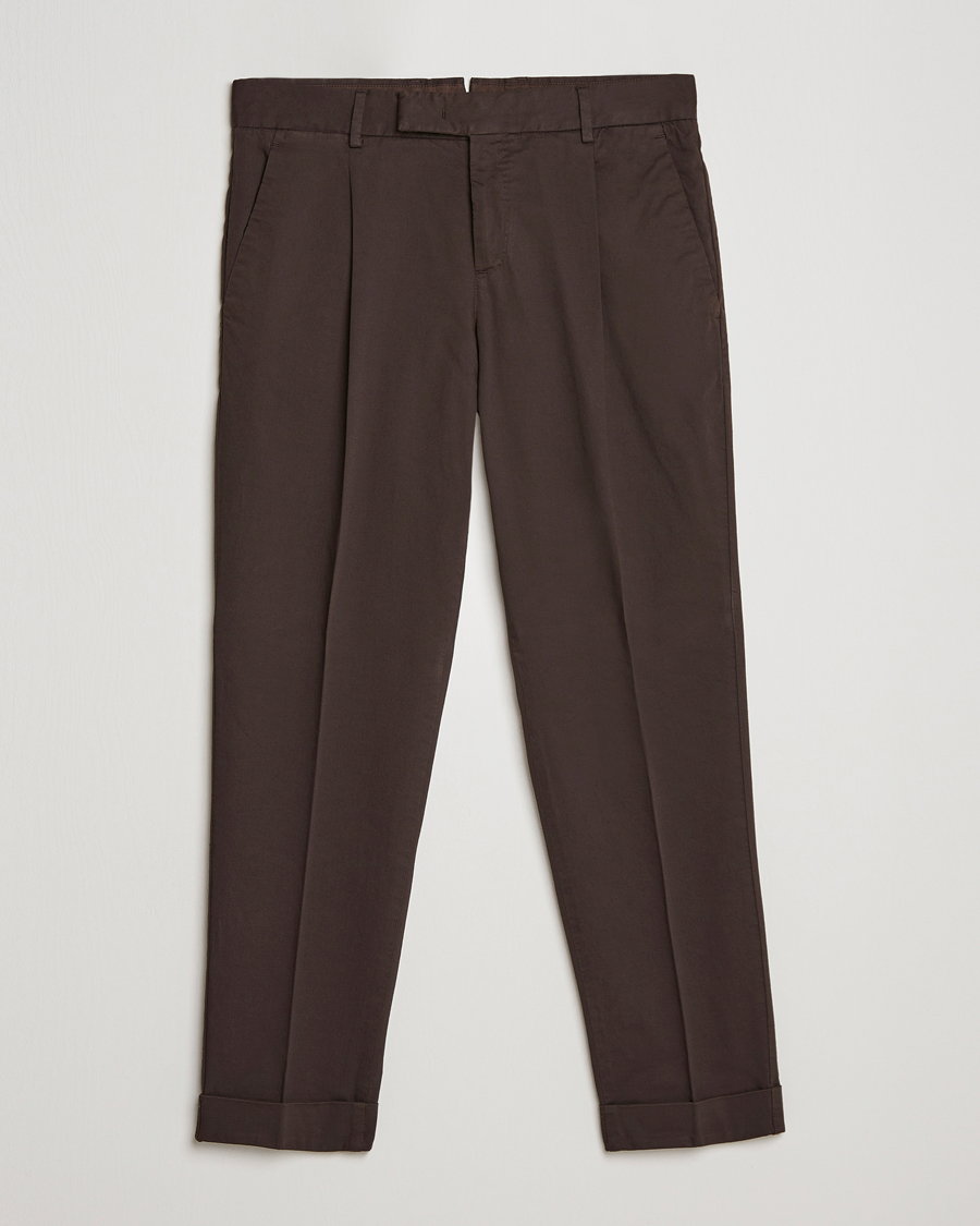 Homme | Pantalons | PT01 | Slim Fit Pleated Linen Blend Trousers Chocolate
