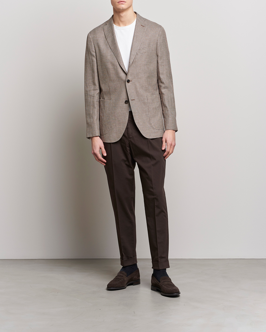 Homme | Pantalons | PT01 | Slim Fit Pleated Linen Blend Trousers Chocolate