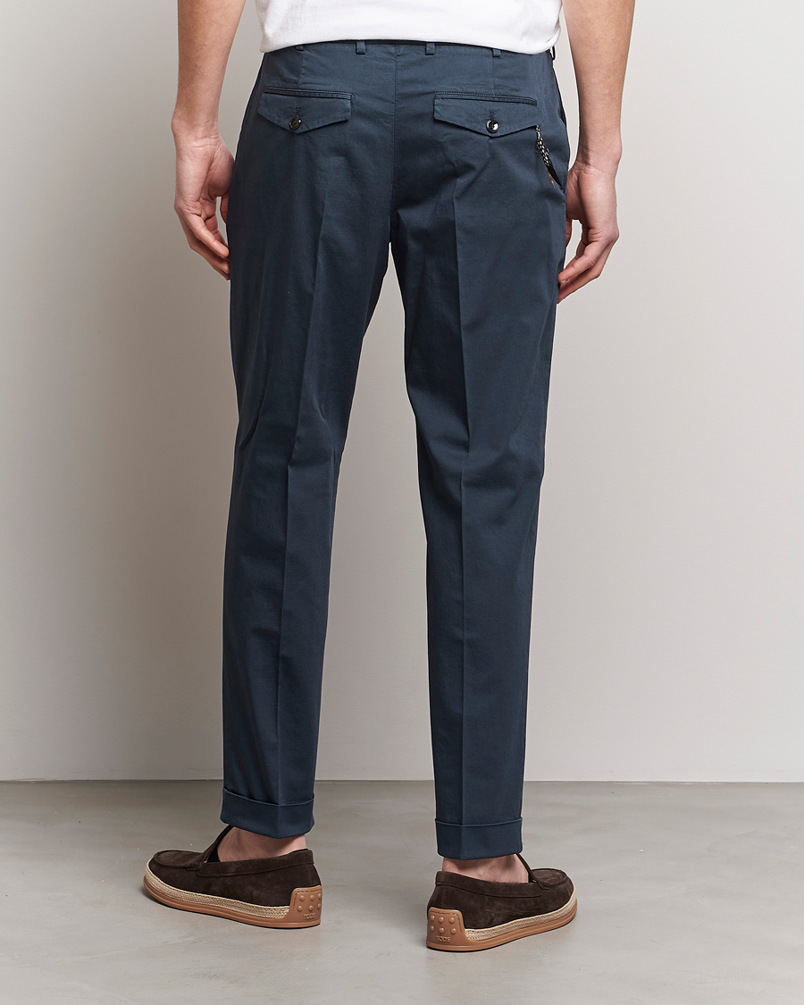Homme | Pantalons | PT01 | Slim Fit Pleated Linen Blend Trousers Navy