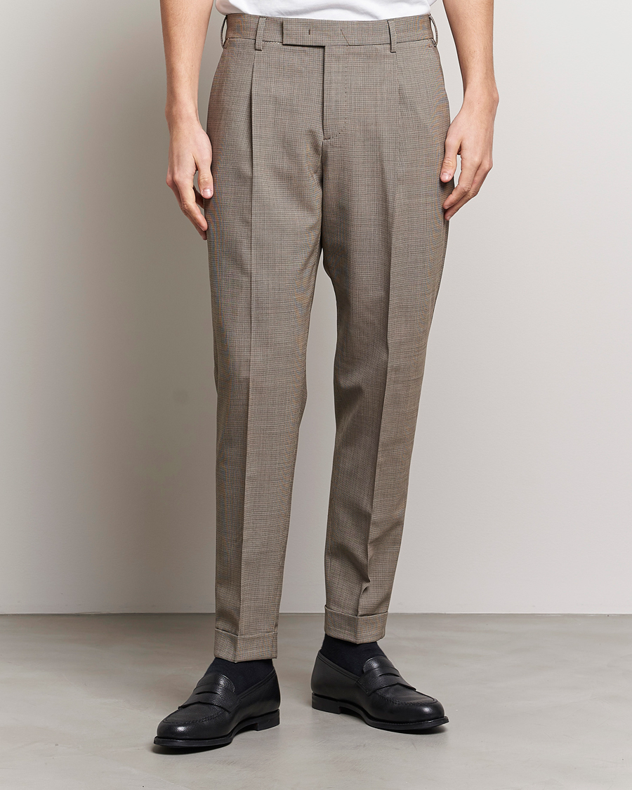 Homme | Pantalons | PT01 | Slim Fit Pleated Soft Wool Trousers Beige