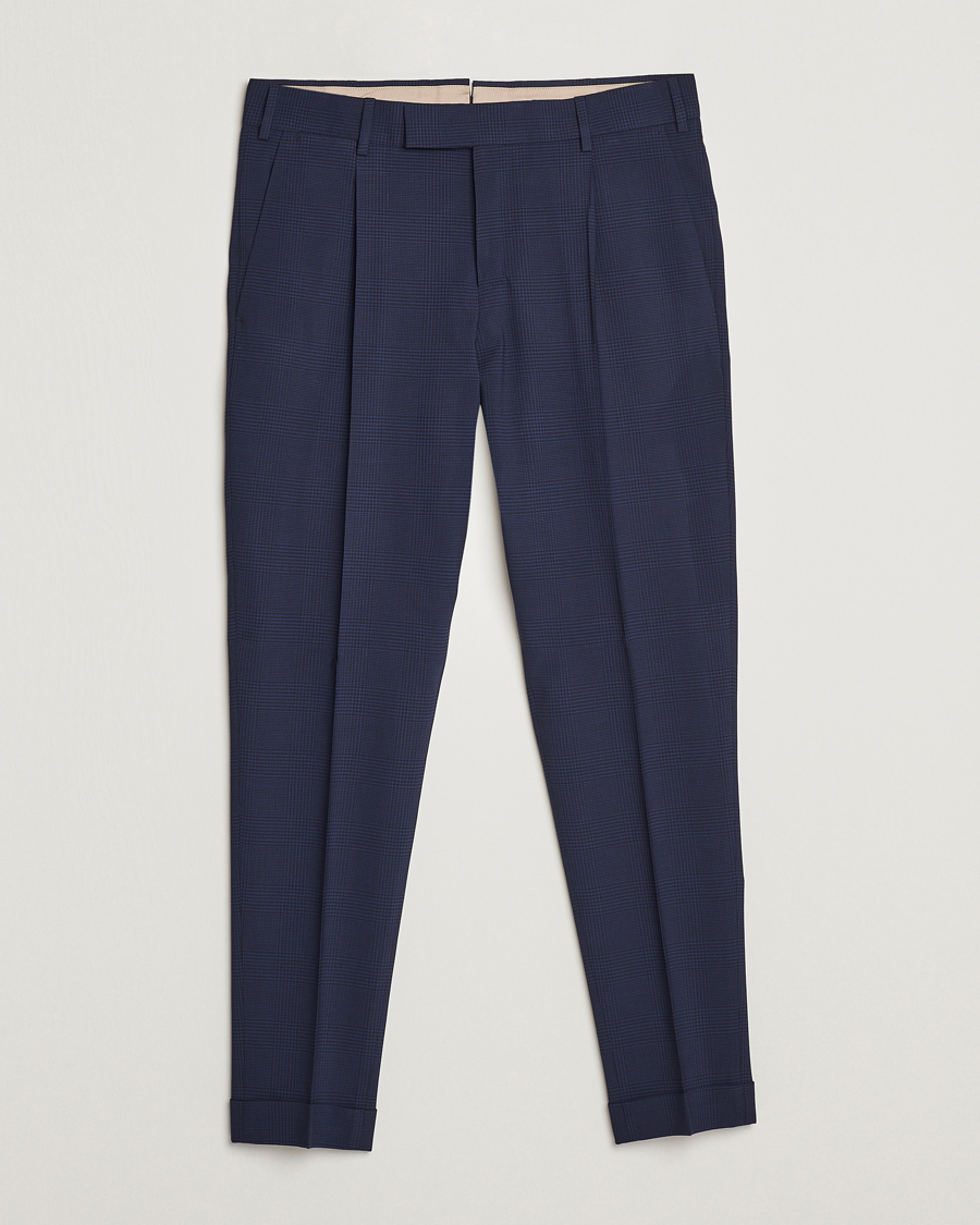Homme | Pantalons | PT01 | Slim Fit Pleated Glencheck Wool Trousers Navy