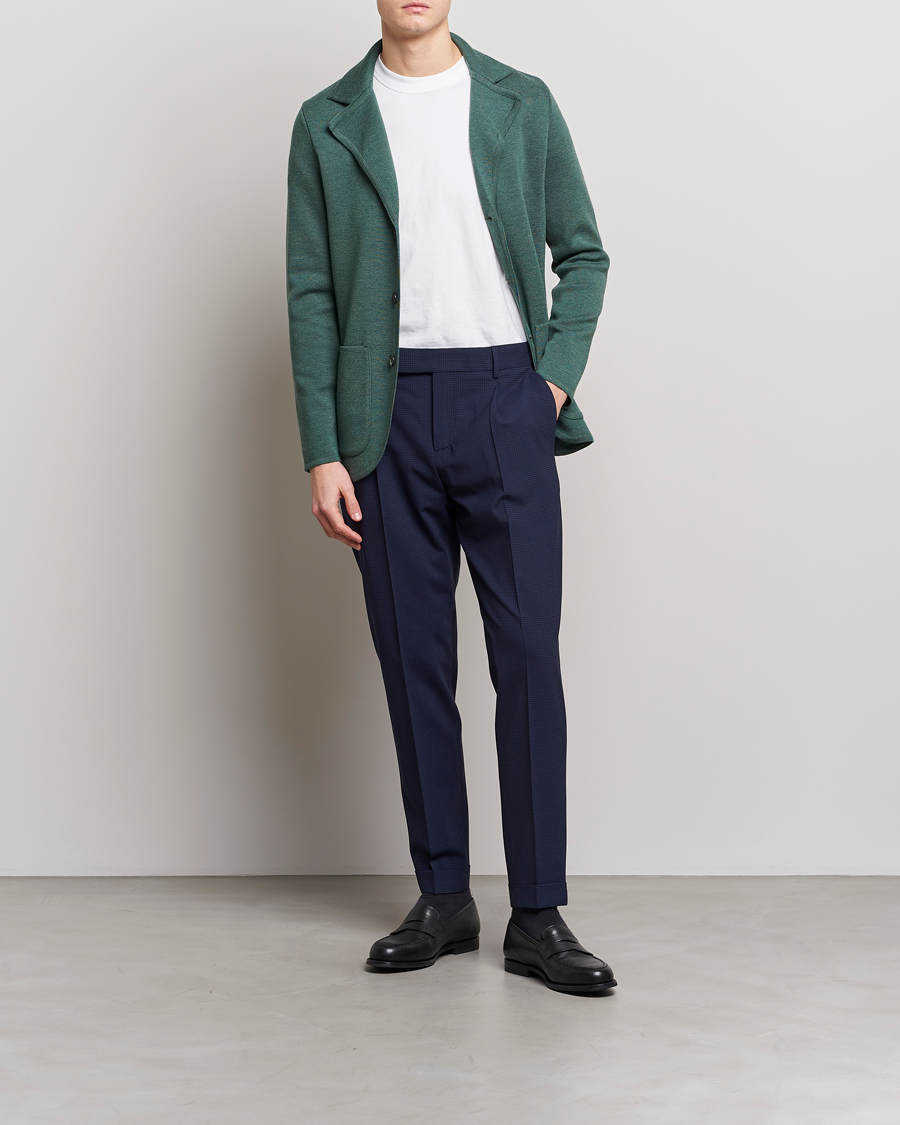 Homme | Pantalons | PT01 | Slim Fit Pleated Glencheck Wool Trousers Navy