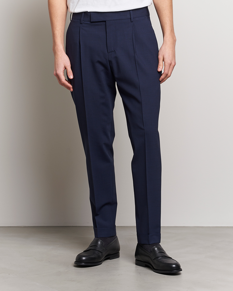 Homme | Pantalons | PT01 | Slim Fit Pleated Glencheck Wool Trousers Navy