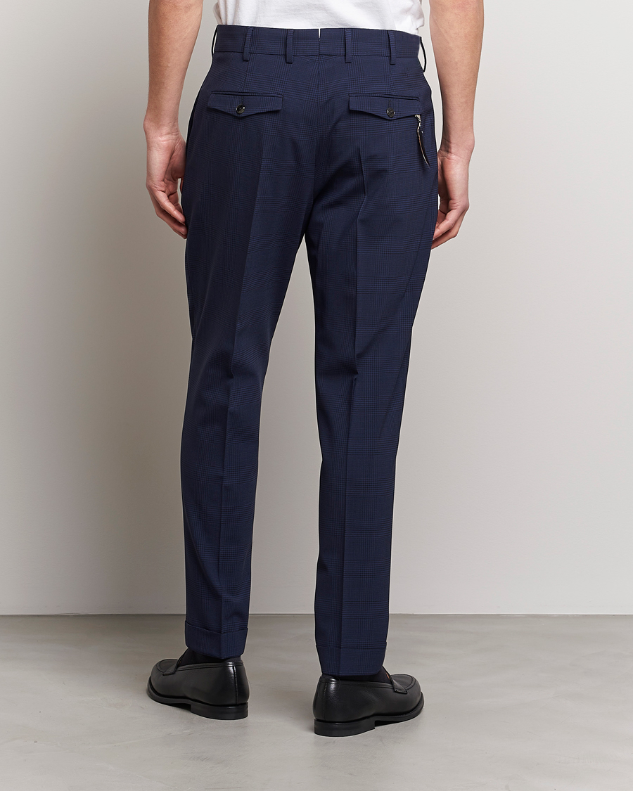 Homme | Pantalons | PT01 | Slim Fit Pleated Glencheck Wool Trousers Navy