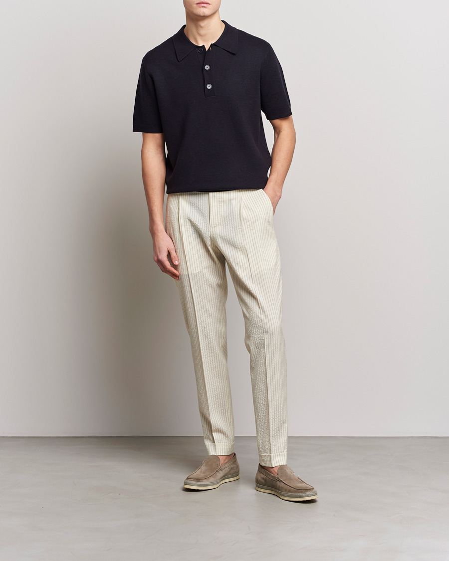 Homme | Pantalons | PT01 | Slim Fit Pleated Wool Seersucker Trousers Off White