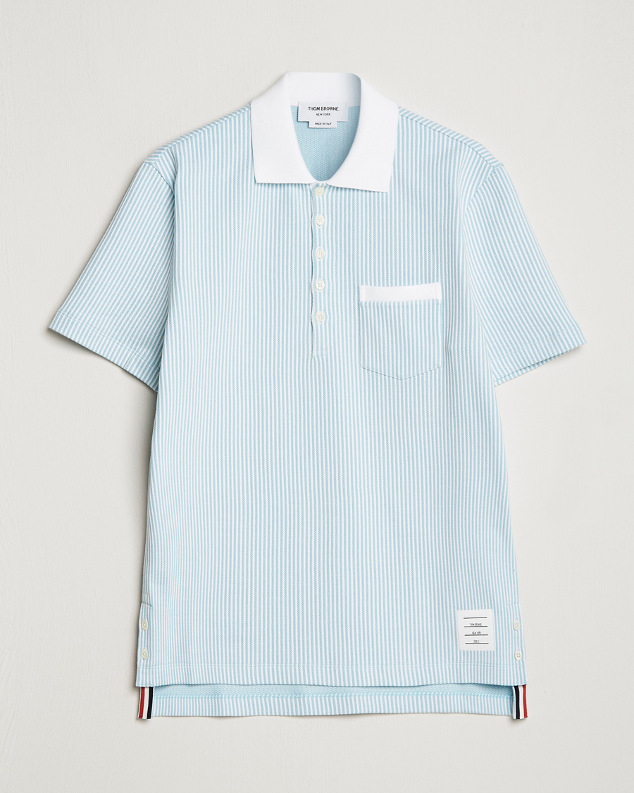 Homme | Polos | Thom Browne | Short Sleeve Seersucker Polo Light Blue