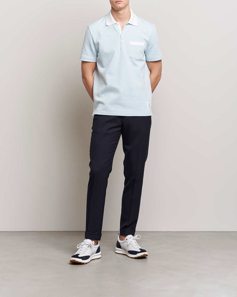 Homme | Polos | Thom Browne | Short Sleeve Seersucker Polo Light Blue