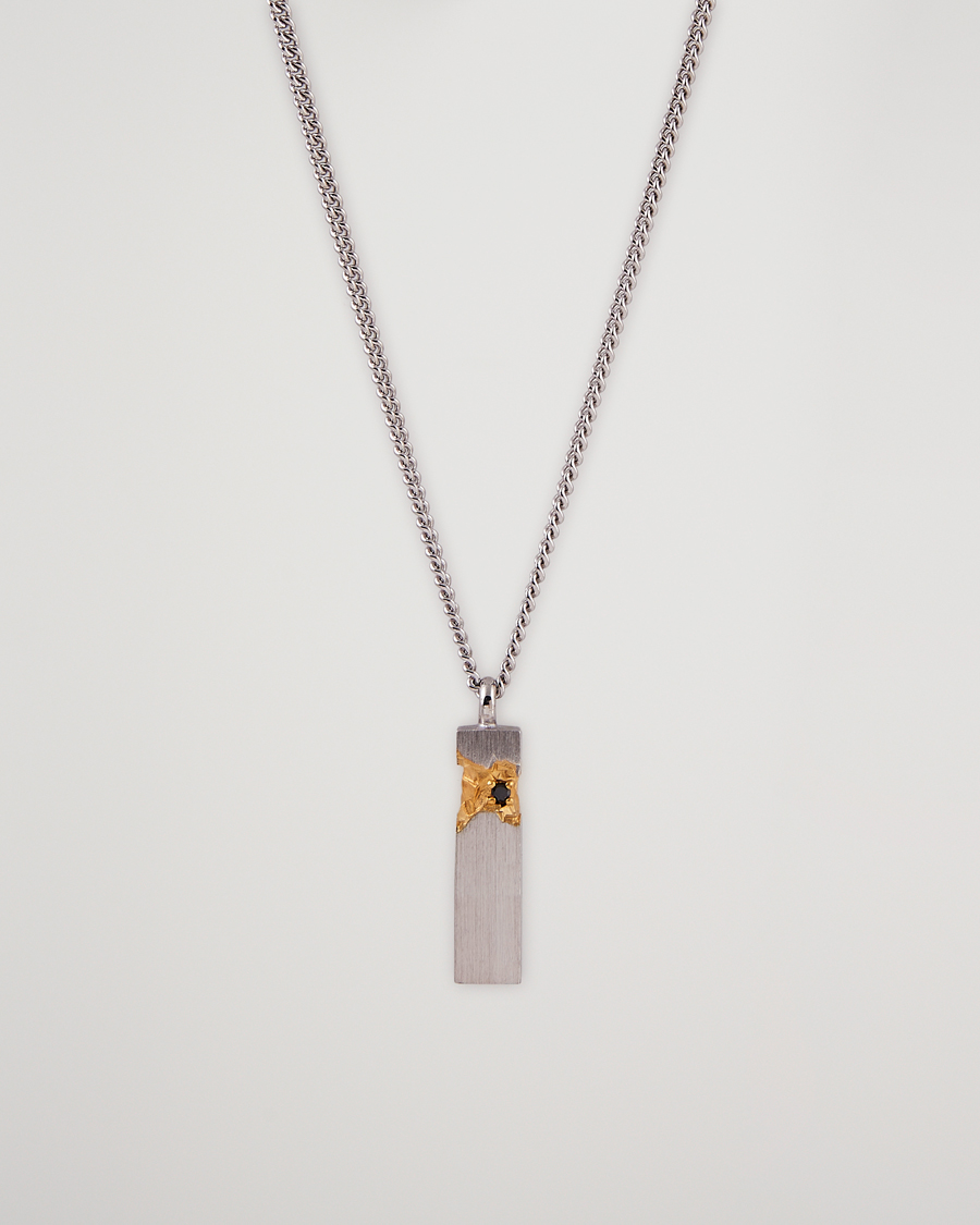 Homme | Tom Wood Mined Cube Pendant Necklace Silver/Black | Tom Wood | Mined Cube Pendant Necklace Silver/Black