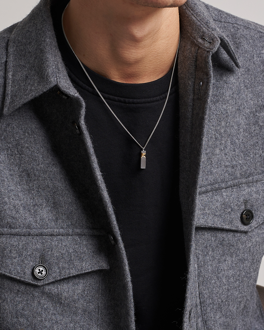 Homme | Tom Wood Mined Cube Pendant Necklace Silver/Black | Tom Wood | Mined Cube Pendant Necklace Silver/Black