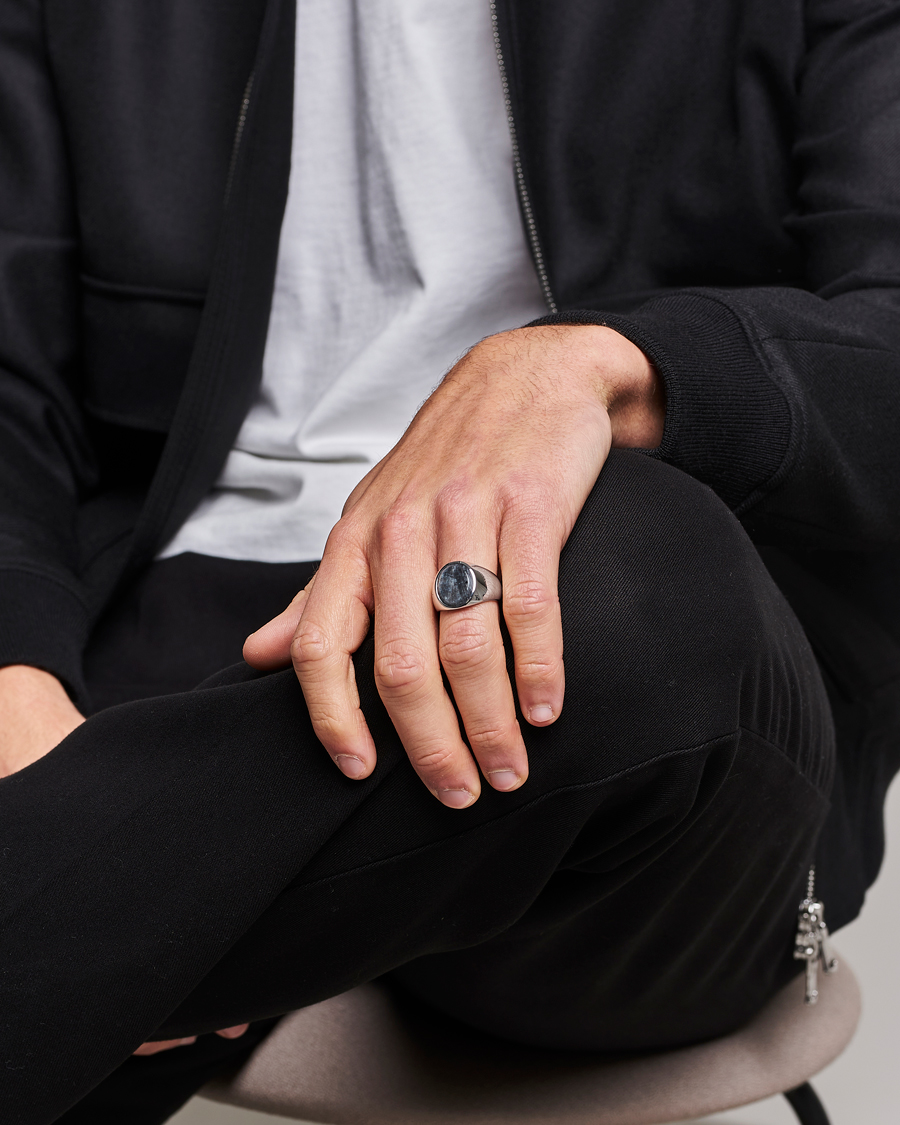 Homme | Bijoux | Tom Wood | Oval Larvikite Ring Silver