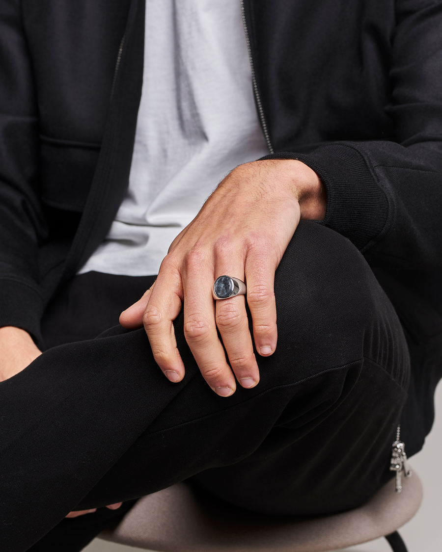 Homme | Tom Wood Oval Larvikite Ring Silver | Tom Wood | Oval Larvikite Ring Silver