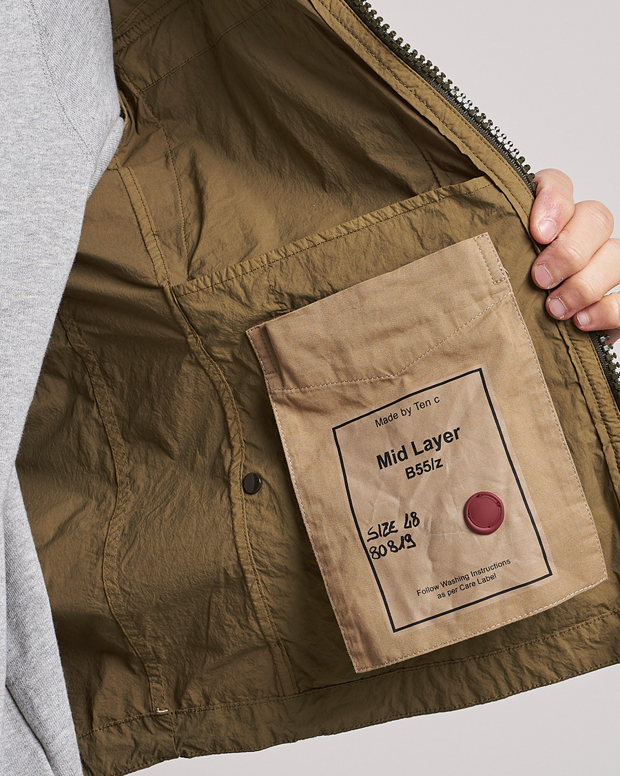 Homme | Manteaux Et Vestes | Ten c | Garment Dyed Nylon Hooded Jacket Olive