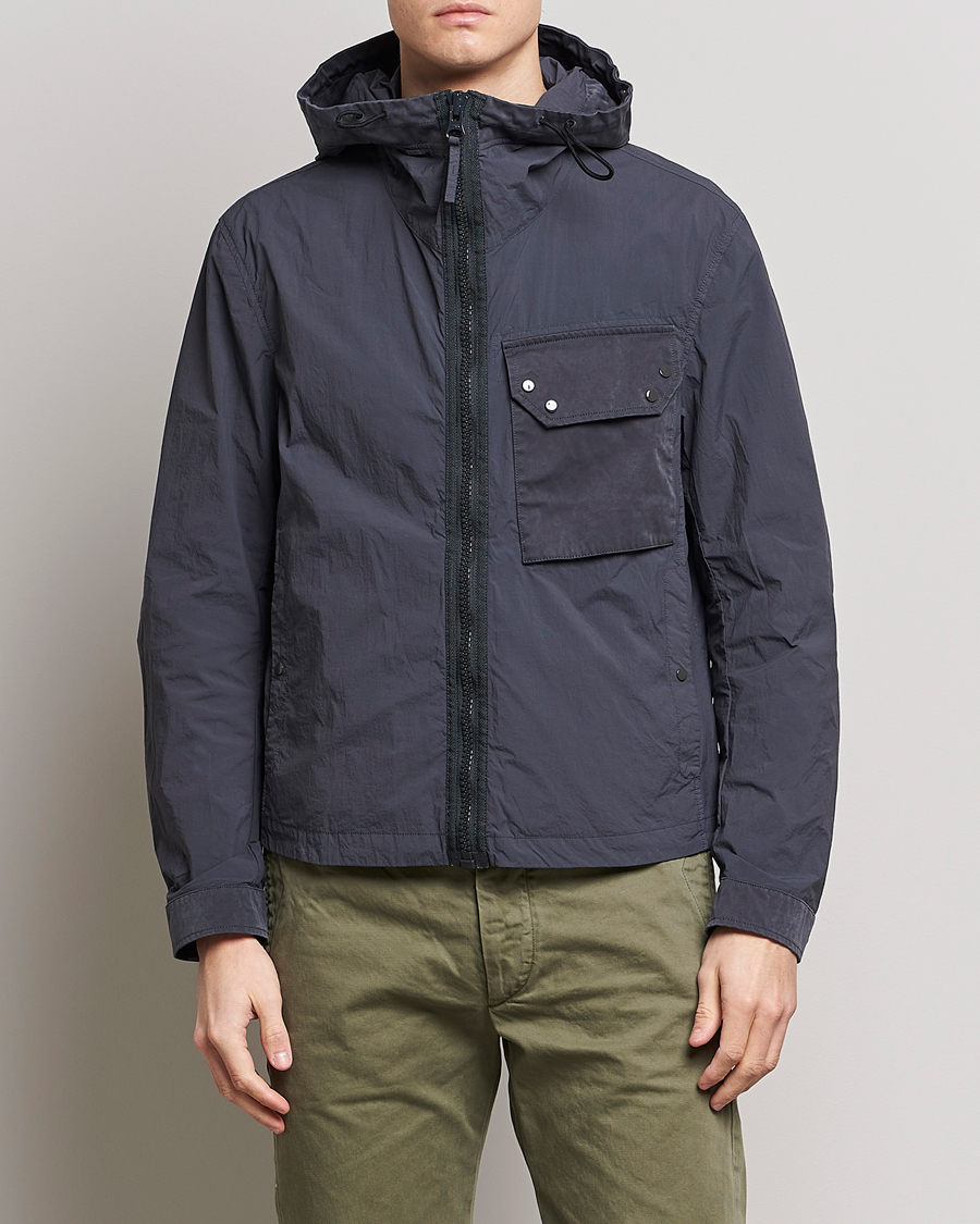 Homme | Manteaux Et Vestes | Ten c | Garment Dyed Nylon Hooded Jacket Blue Grey