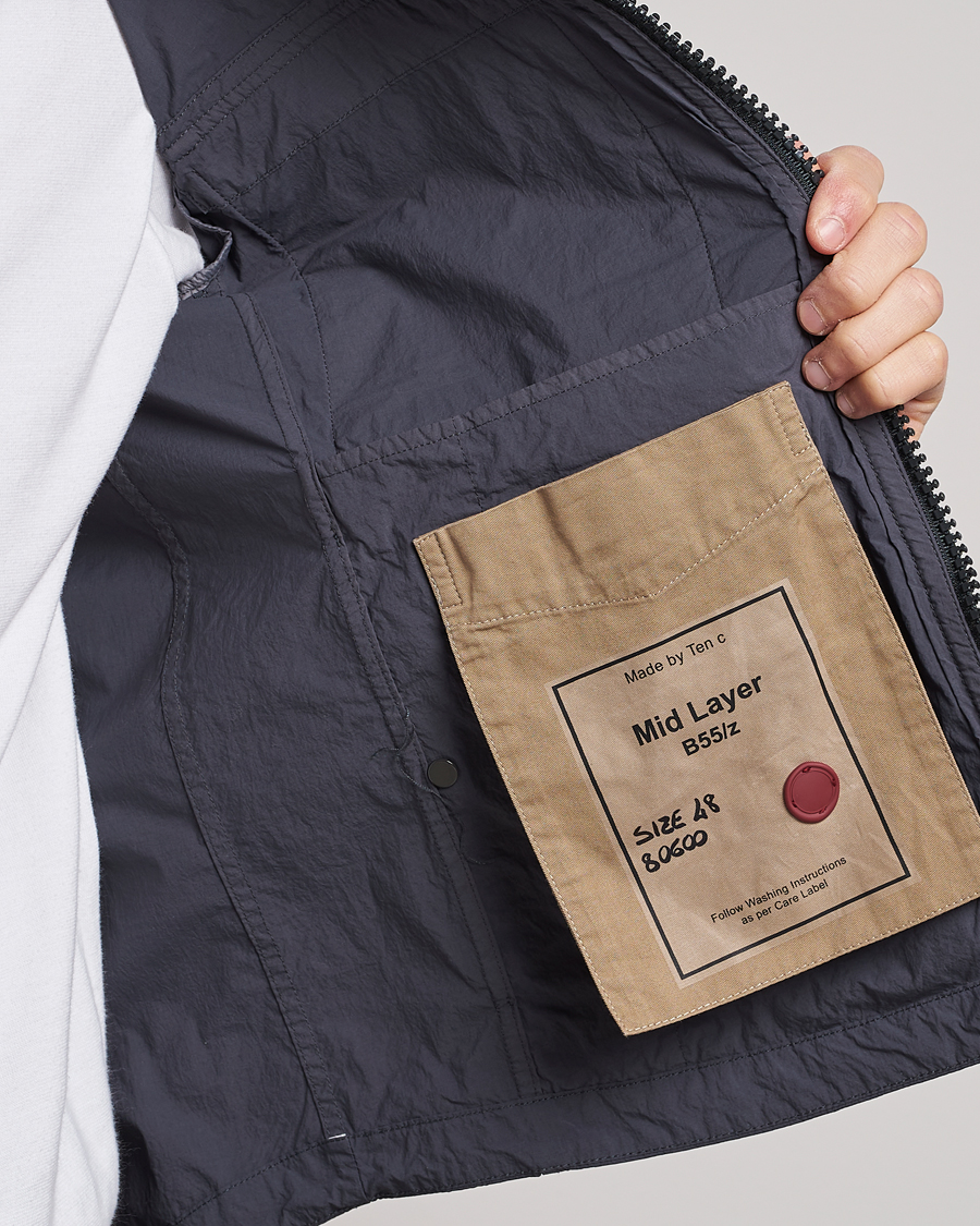 Homme | Manteaux Et Vestes | Ten c | Garment Dyed Nylon Hooded Jacket Blue Grey