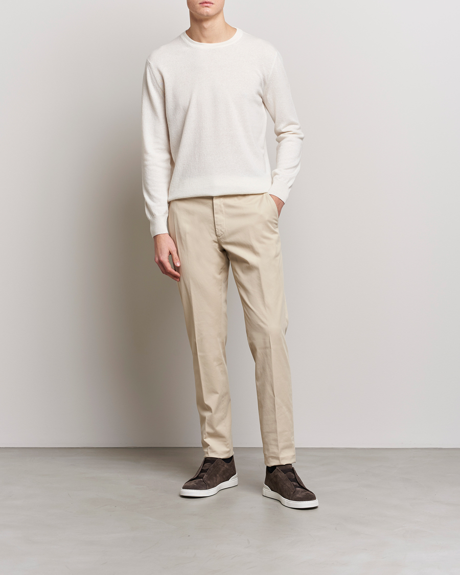 Homme | Pulls Et Tricots | Zegna | Oasi Cashmere/Linen Crew Neck Sweater Off White