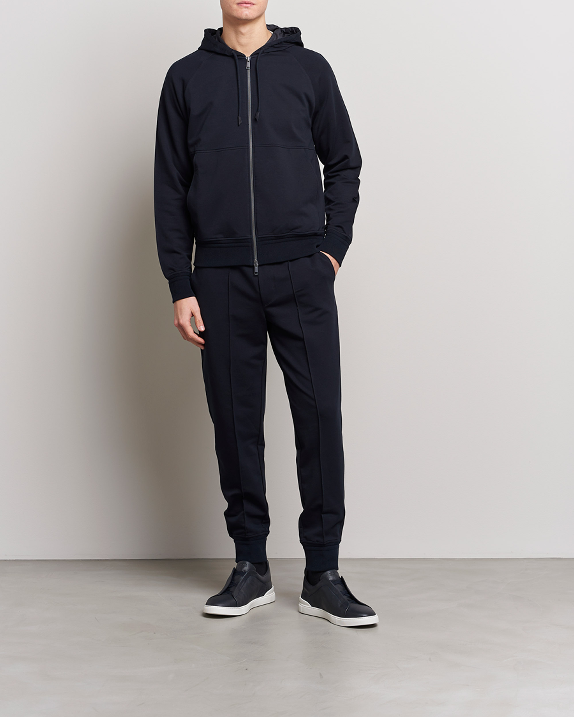 Homme | Pulls Et Tricots | Zegna | Cotton Stretch Zip Hoodie Navy