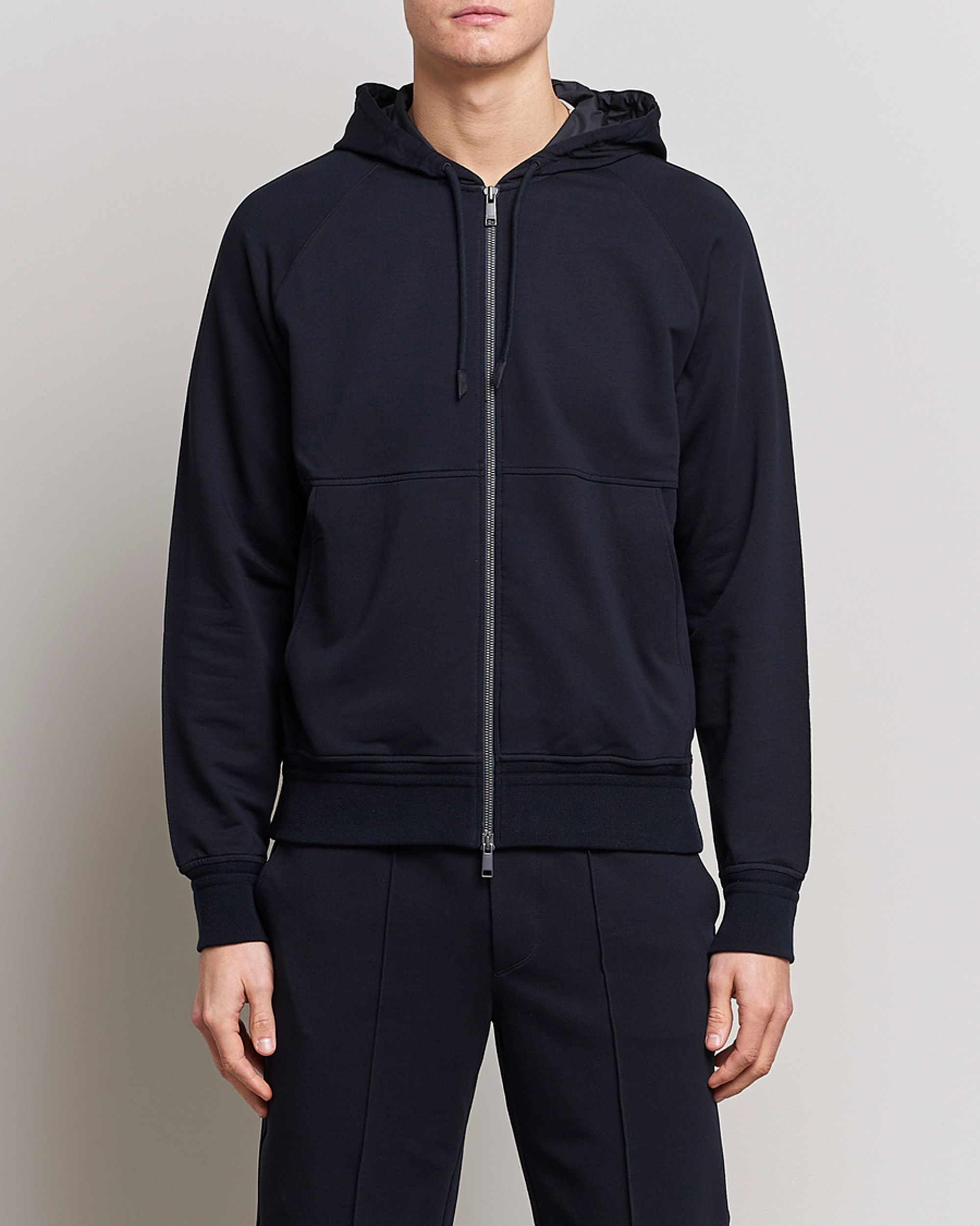 Homme | Pulls Et Tricots | Zegna | Cotton Stretch Zip Hoodie Navy