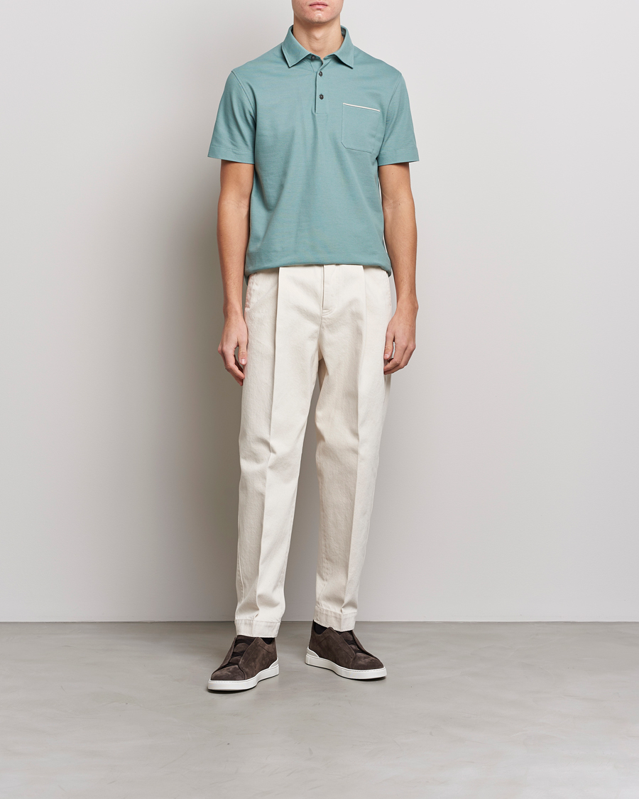 Homme | Polos | Zegna | Short Sleeve Pocket Polo Teal
