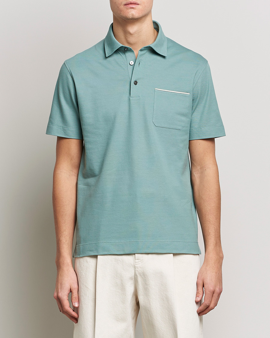 Homme | Polos | Zegna | Short Sleeve Pocket Polo Teal