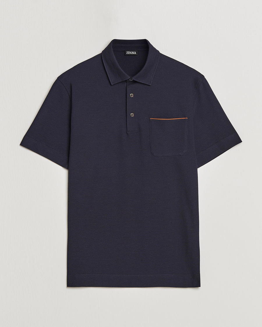 Homme | Polos | Zegna | Short Sleeve Pocket Polo Navy