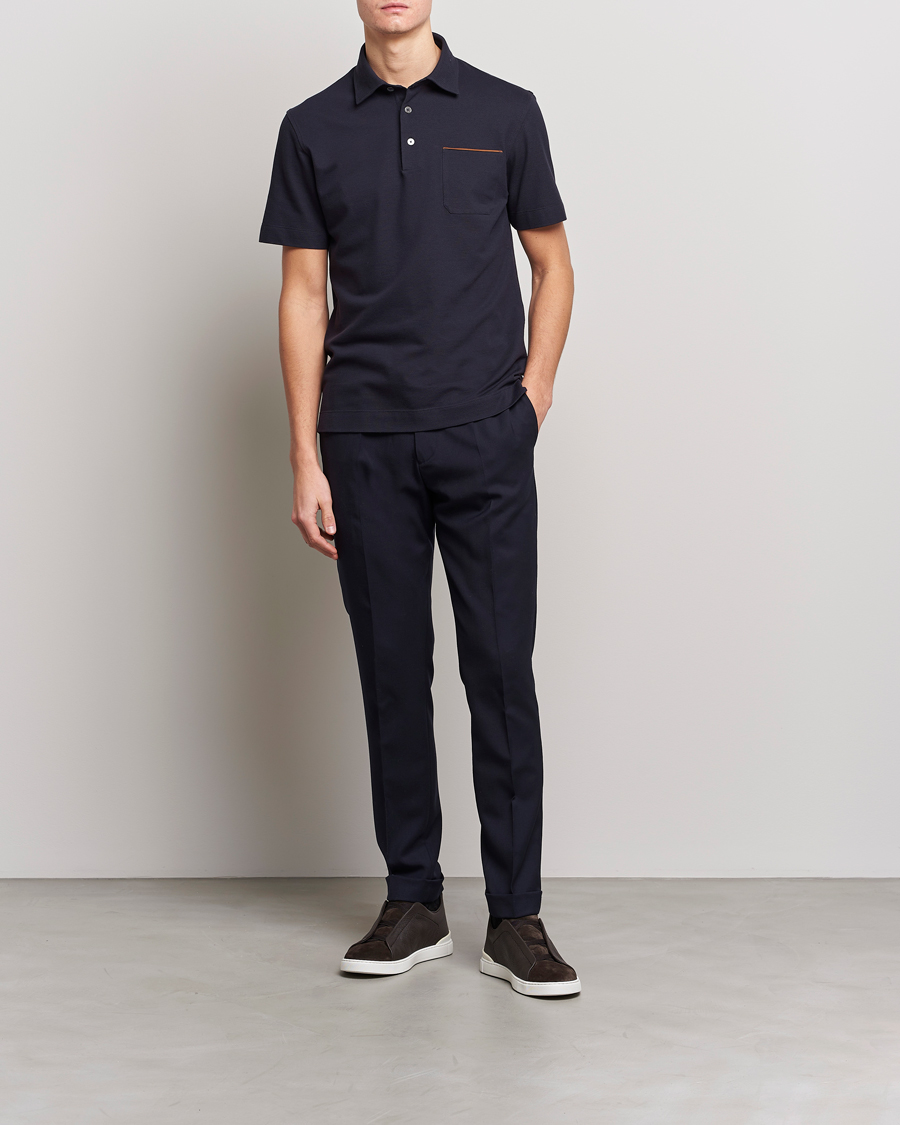Homme | Polos | Zegna | Short Sleeve Pocket Polo Navy