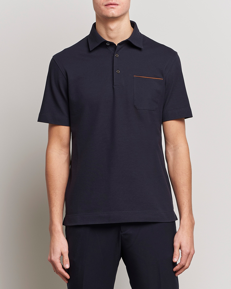Homme | Polos | Zegna | Short Sleeve Pocket Polo Navy