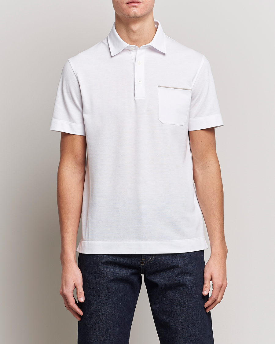 Homme | Polos | Zegna | Short Sleeve Pocket Polo White