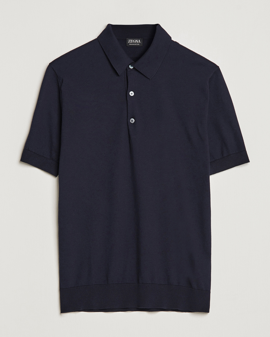 Homme | Polos | Zegna | Premium Cotton Knitted Polo Navy
