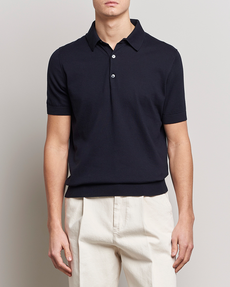 Homme | Polos | Zegna | Premium Cotton Knitted Polo Navy
