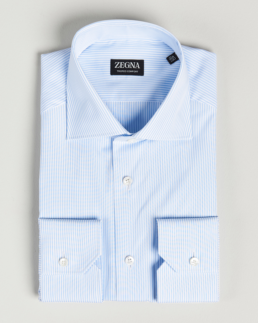 Homme | Chemises | Zegna | Slim Fit Striped Dress Shirt Light Blue