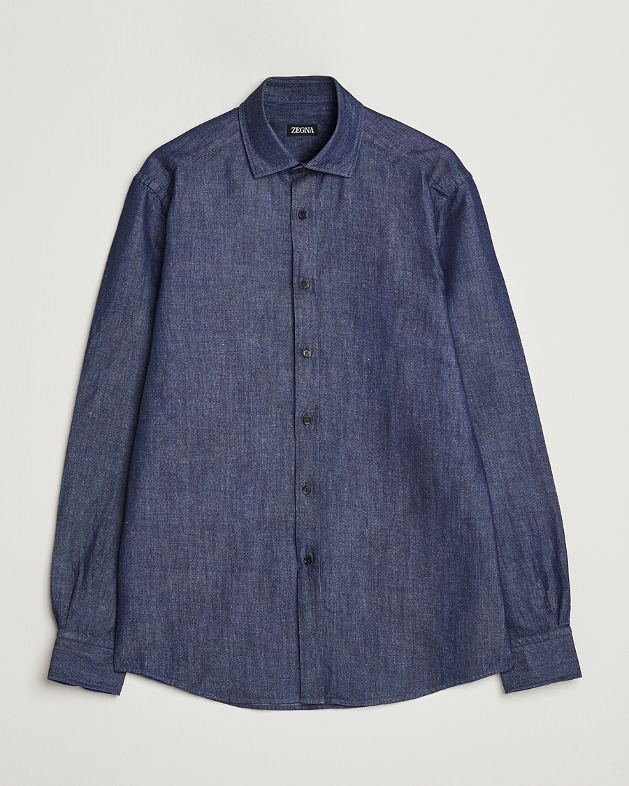 Homme | Chemises | Zegna | Cotton/Linen Denim Shirt Dark Wash