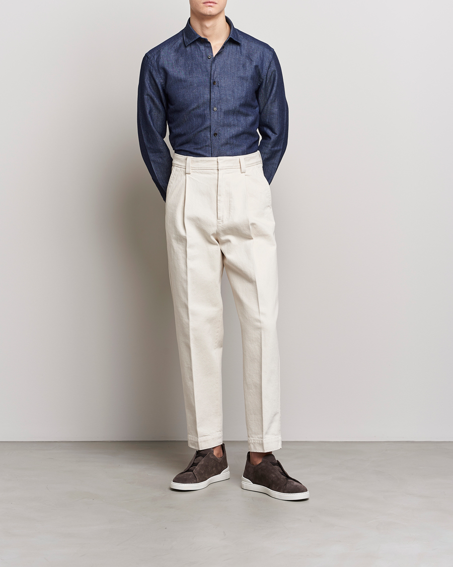 Homme | Chemises | Zegna | Cotton/Linen Denim Shirt Dark Wash