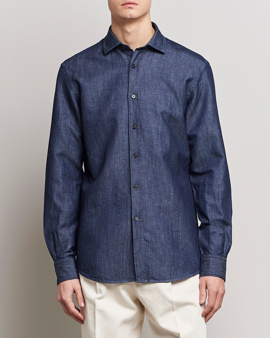 Homme | Chemises | Zegna | Cotton/Linen Denim Shirt Dark Wash