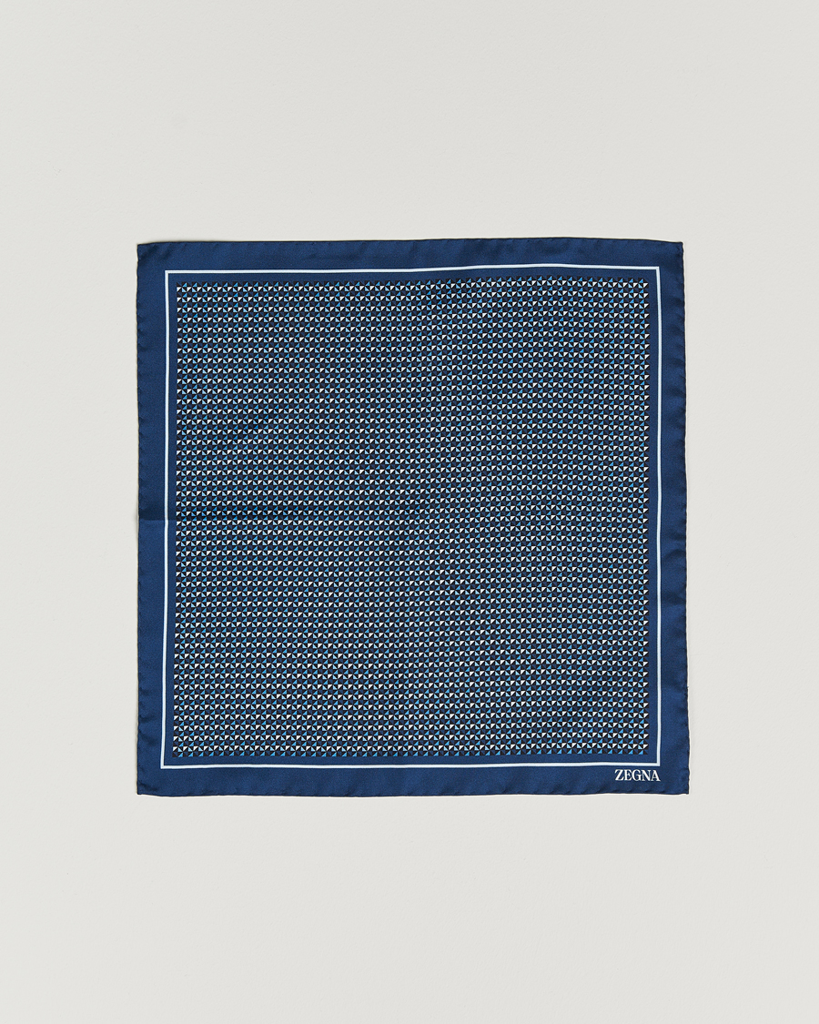 Homme | Zegna Printed Silk Pochette Navy | Zegna | Printed Silk Pochette Navy